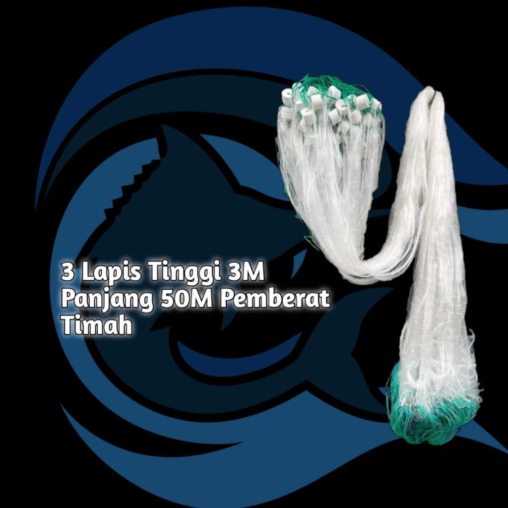 Jaring ikan siap pakai 3 lapis tinggi 3m panjang 50m jaring ikan murah jaring pukat