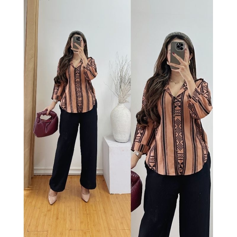 Blus Batik Wanita Lengan Panjang Setelan Wanita Motif Terbaru One Set Kekinian Viral Rayon Premium