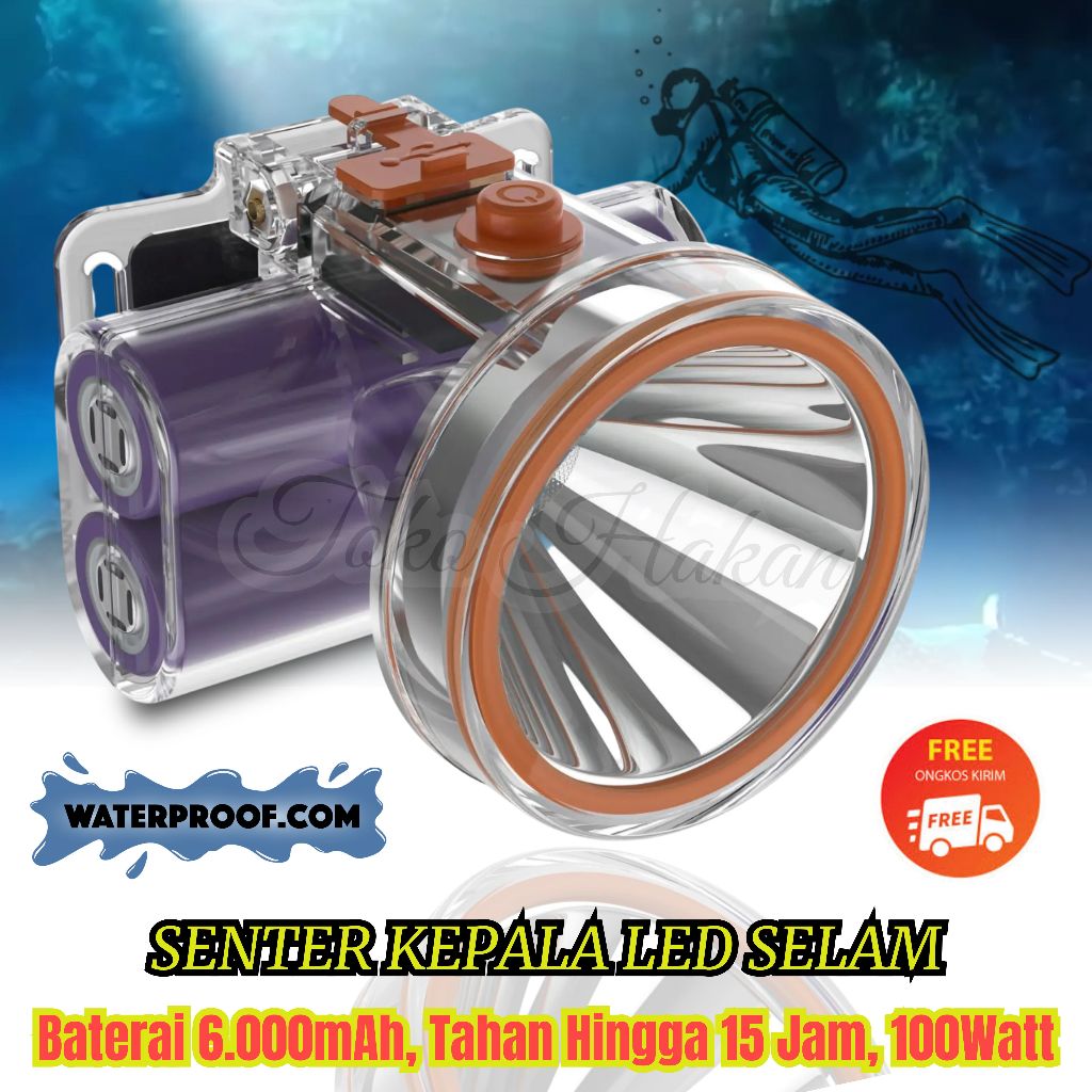 Senter Kepala MAXPOWER 100 Watt Super Terang MAXPOWER MX-6602T Cahaya Putih / Senter Kepala Selam Ma