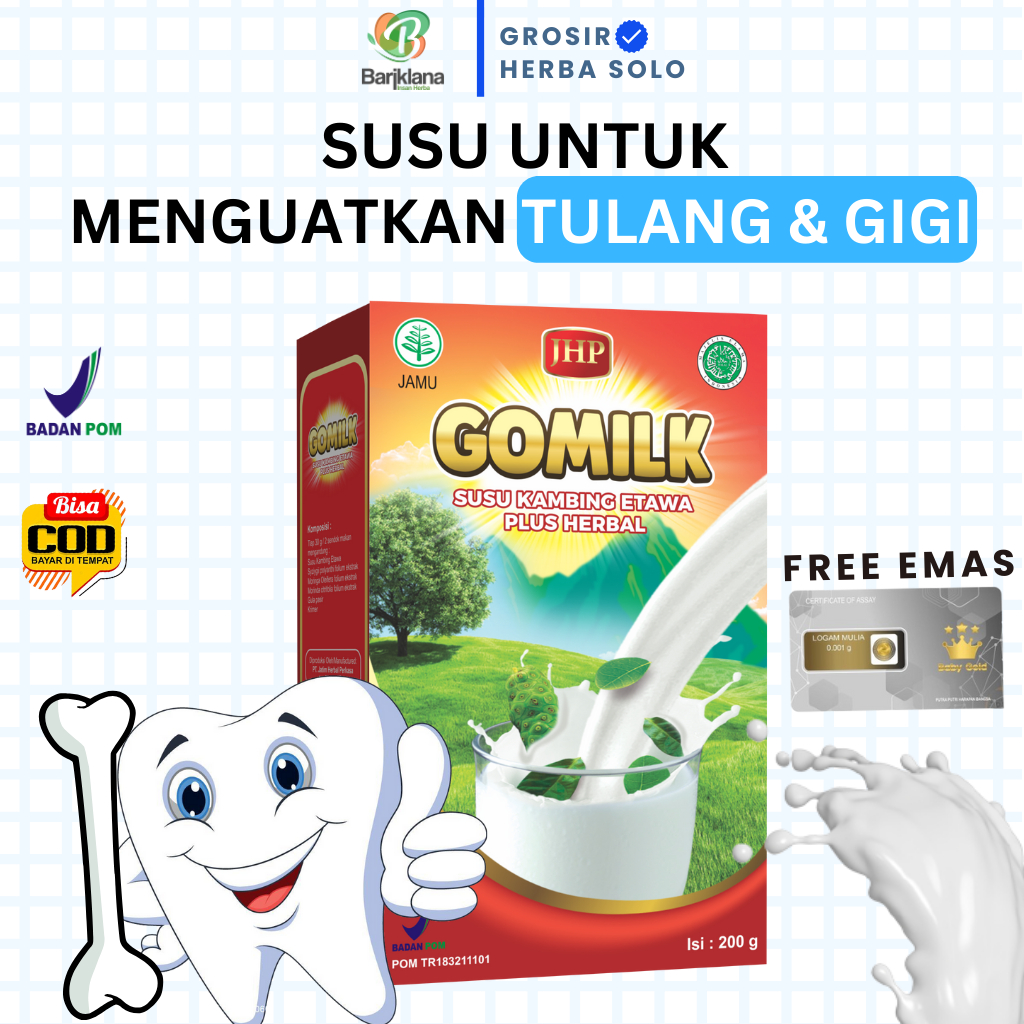 

[ BISA COD + GARANSI ] [ BELI 1 GRATIS GELAS ] [ BELI 2 GRATIS EMAS ] Gomilk Susu Kambing Etawa Plus Herbal Susu untuk Menguatkan Tulang dan Gigi