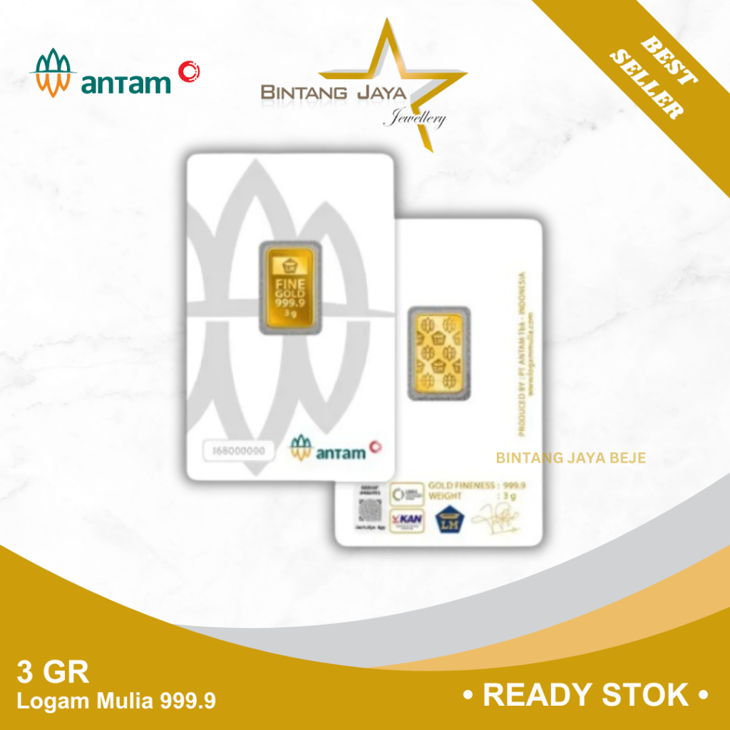 Logam Mulia Emas (LM) ANTAM 3 gr gram Certieye Redmark Press Sertifikat Mas Antam Batangan Certi Cer