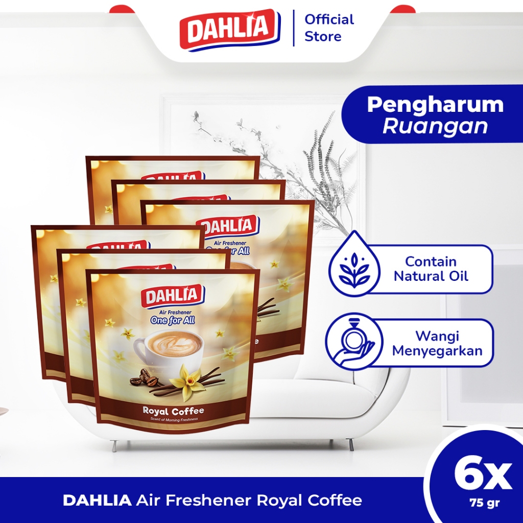 [6 Pack] Dahlia Air Freshener Royal Coffee (75gr) - Pengharum Ruangan, Wangi Kopi, Menghilangkan Bau