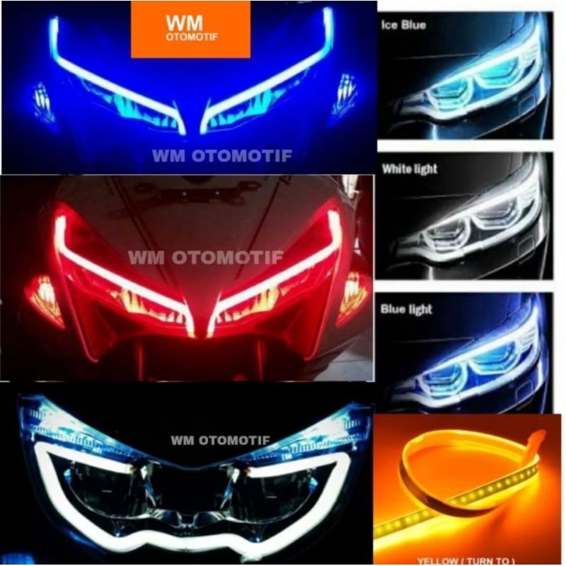 Lampu LED Alis DRL 30 cm 60 cm Senja Sein Running Sen Motor Mobil 2 Mode Fleksibel Slim Flash Beat F