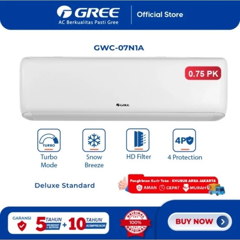 AC SPLIT GREE 0,75PK DELUXE STANDAR SERIES N1A KOMPRESSOR BLACK DIAMOND FIN GWC-7N1A
