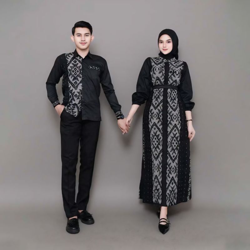 Baju Couple Dress Tenun Belvia Hitam Couple Baju Kondangan Setelan Pasangan Terbaru Prewedding Baju 
