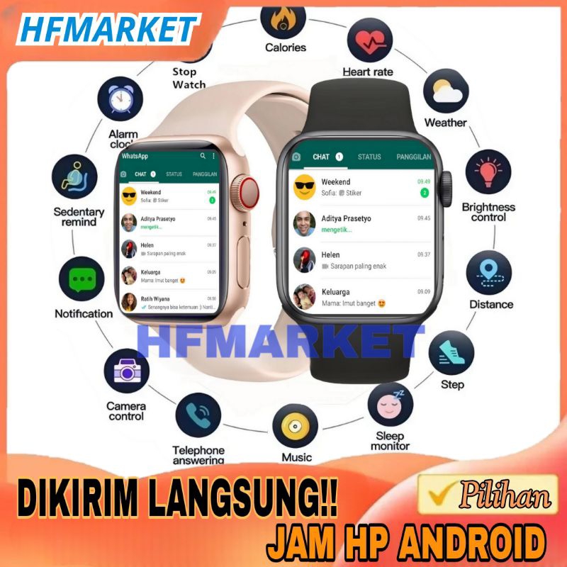 COD.. Jam Hp Android Waterproof Tahan Air Smartwatch  Jam Tangan Pelacak Kebugaran Kesehatan Smartwa