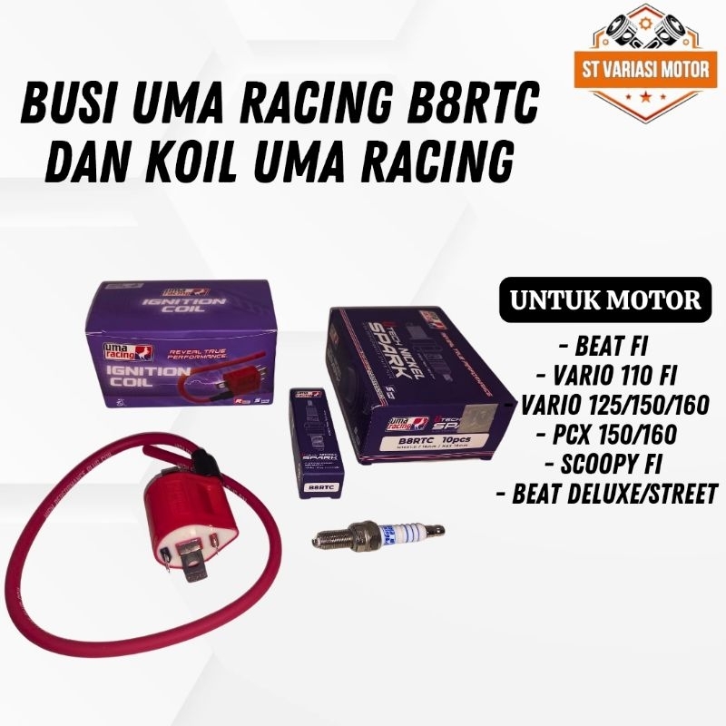Koil uma racing injeksi dan busi uma racing b8rtc untuk motor beat fi vario injeksi scoopy pcx