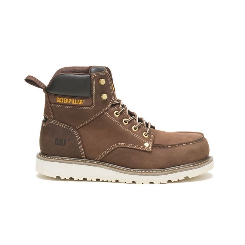 Sepatu Safety Caterpillar Calibrate Steel Toe Leather Khaki Moc toe Caterpilar boots