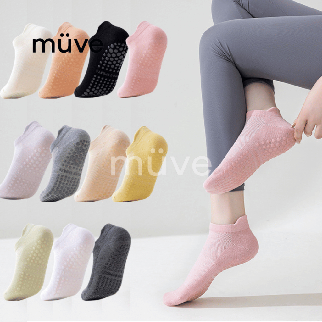 muve Hanni - Kaos Kaki Polos Pendek Yoga Olahraga Non Slip Heel Guard / Kaus Kaki Garis Gel Anti Lic
