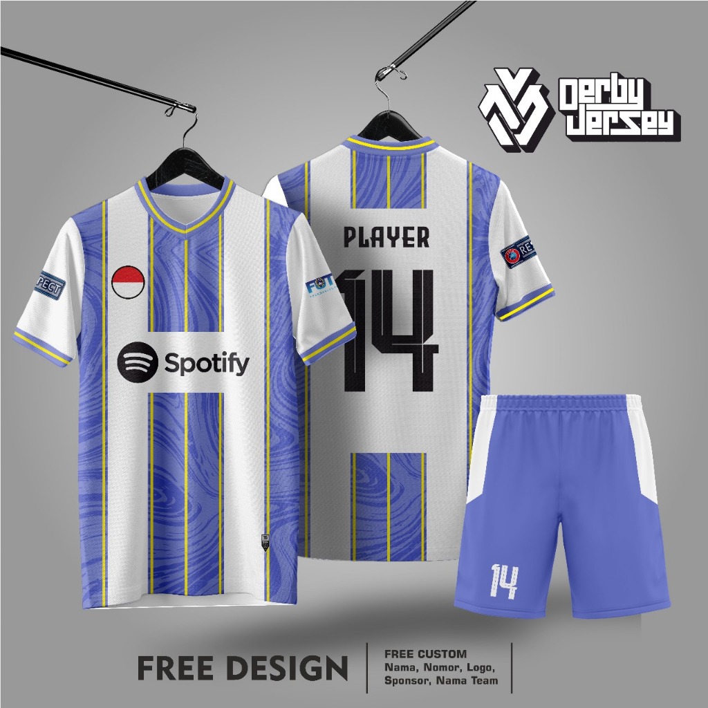 JERSEY RETRO JERSEY BIRU JERSEY MURAH  BAJU FUTSAL SEPAK BOLA PRINTING JERSEY FUTSAL CUSTOM LENGAN P