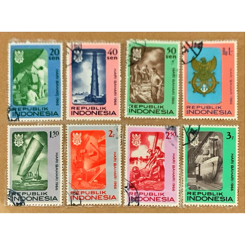 (BA) PRANGKO INDONESIA 1966 HARI BAHARI 8V SERIES USED.