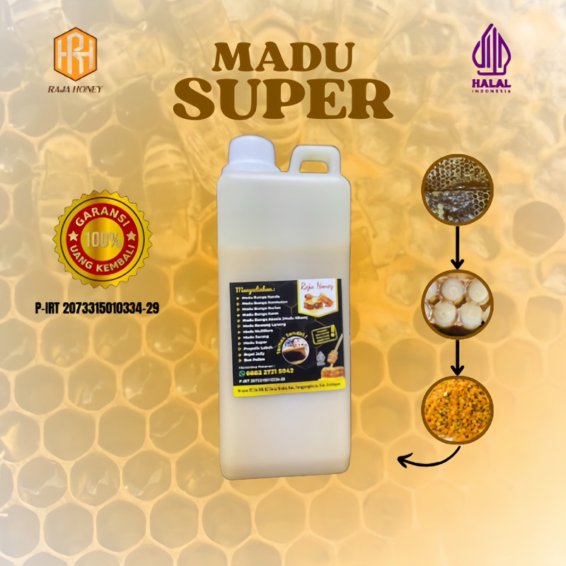 

MADU SUPER 100% asli tanpa campuran madu+royal jelly+bee pollen,kemasan 1000g