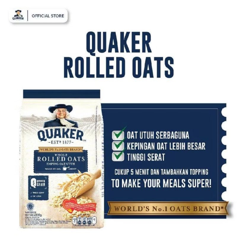 

BARU! QUAKER ROLLED OATS 800GR (QUAKER GRAIN)