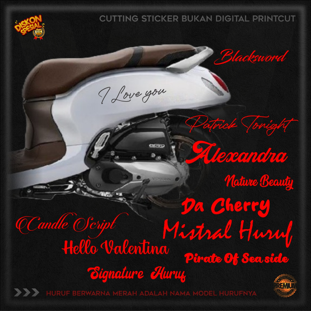 STICKER CUSTOM NAMA UNTUK BODY MOTOR SCOOPY STYLO BEAT VESPA