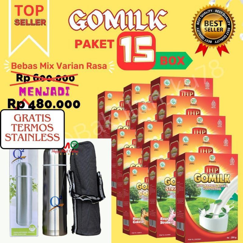 

(GRATIS TERMOS STAINLESS) GOMILK PAKET RESELLER 15 BOX SUSU KAMBING ETAWA PLUS HERBAL MENGATASI NYERI SENDI