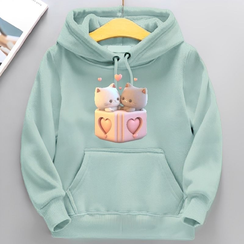 sweater hoodie anak perempuan laki laki motif KUCING CAT LUCUusia 2-12 tahun jaket switer kids