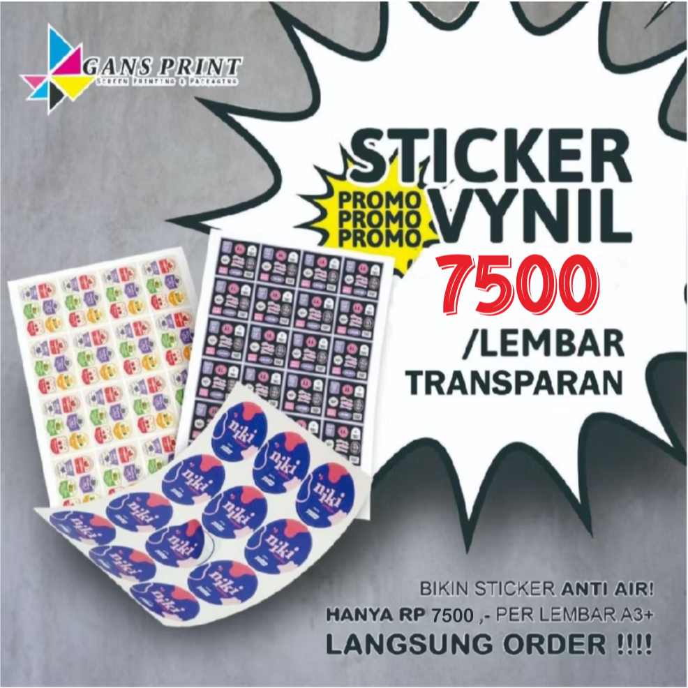 

Cetak Label Kemasan Stiker Vynil Transparan Anti Air + Cutting + Laminasi