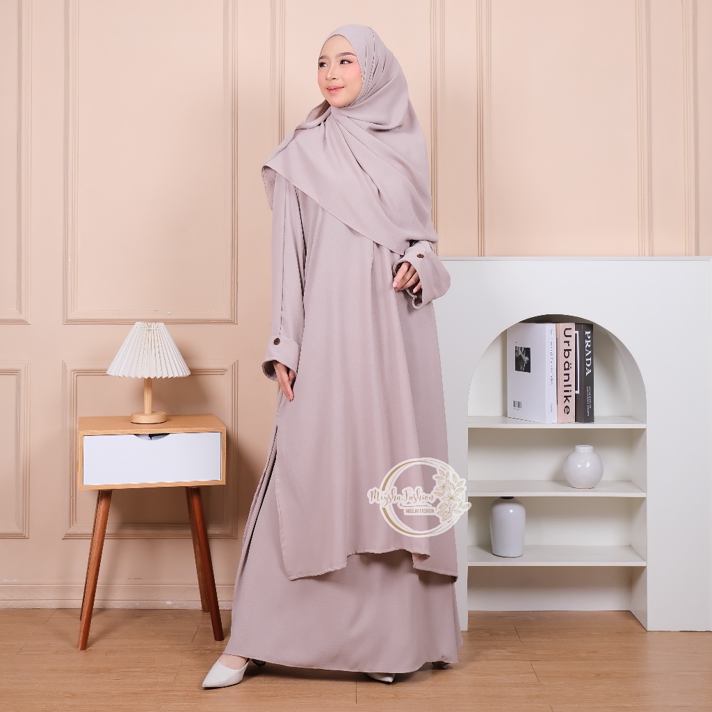 Set Abaya Azzahra Tunik Syari - Tunik Jumbo + Rok + Pashmina Oval Abaya Tunik