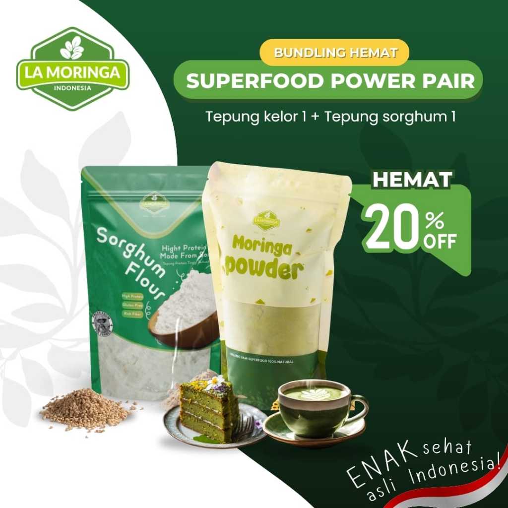 

Paket Bundling Power Pair : Tepung Kelor 250 gr (Moringa Powder) + Tepung Sorghum Original 250 gr/ GLUTEN FREE