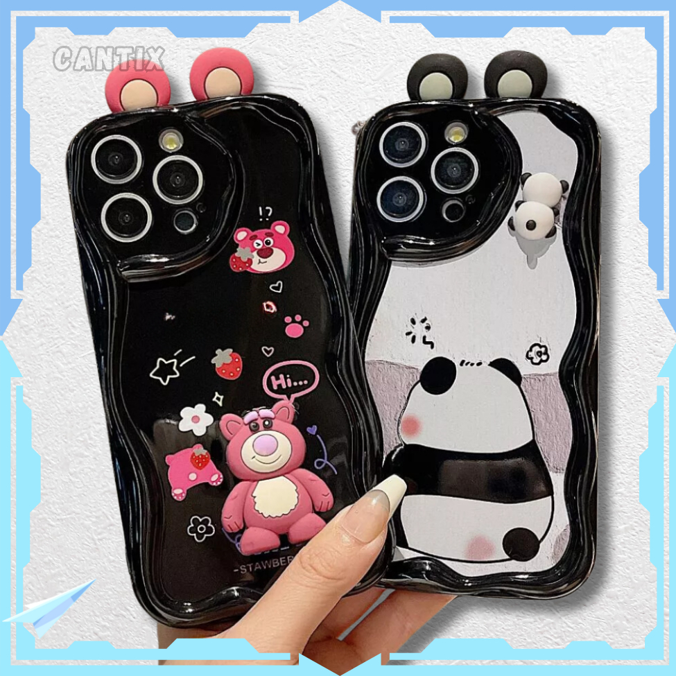 Case Samsung A07 06 A12 F12 M12 A13 A23 4G 5G Casing Silicon Motif Wave Gelombang Hi Cute Bear Pink 
