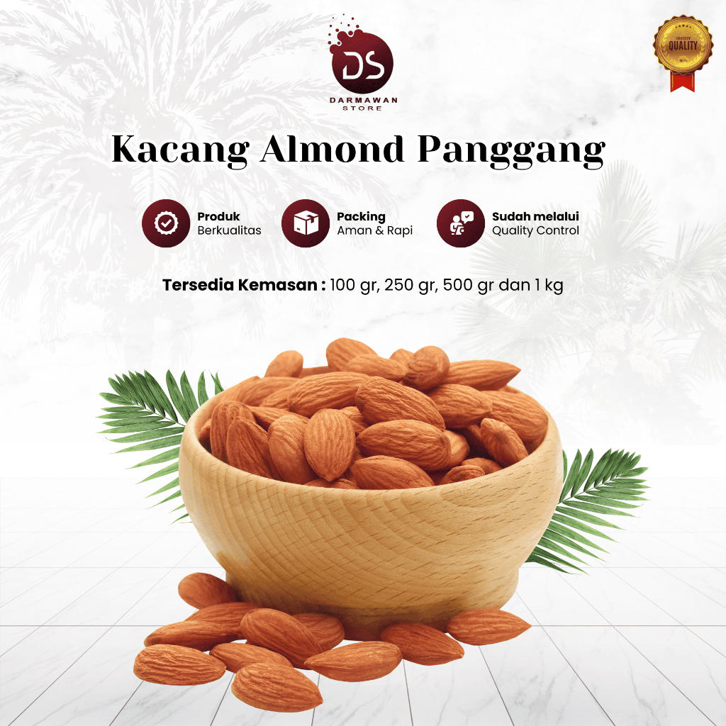 

Kacang Almond Panggang Kupas Utuh Siap Makan Kemasan 1kg