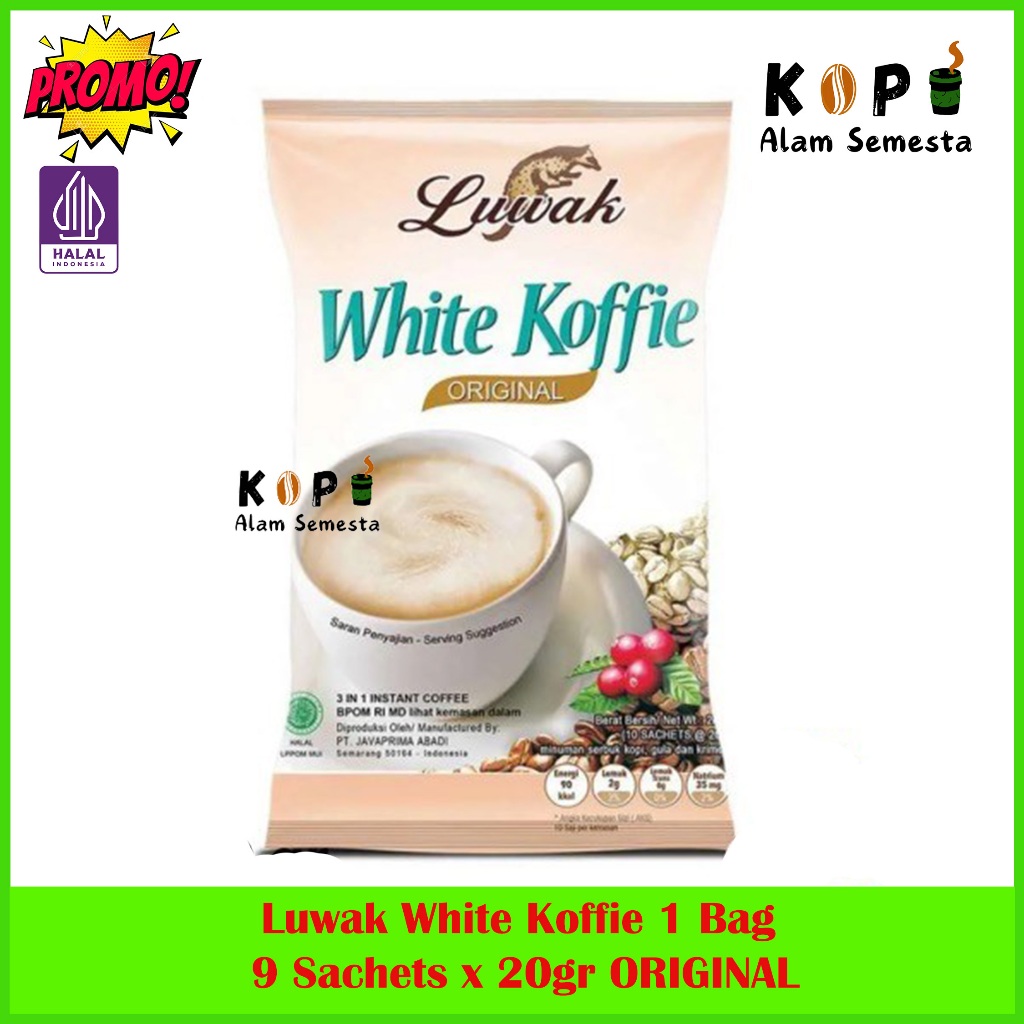 

Kopi Luwak White Koffie Original 1 Bag 9 Sachet x 20gr / 18 Sachet x 20gr