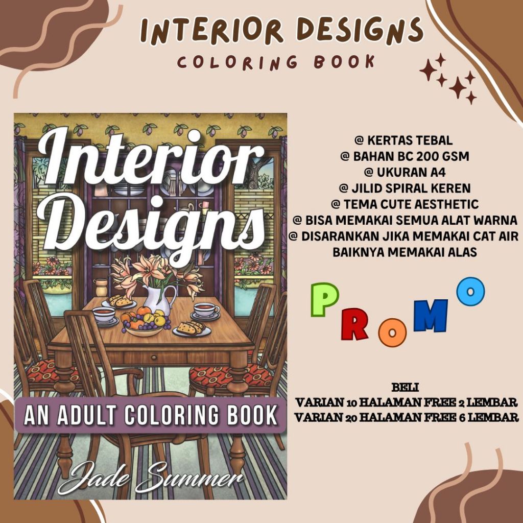 

Buku Mewarnai Untuk Menghilangkan Stres Gambar2 Indah INTERIOR DESIGNS Creative Coloring Book Simple