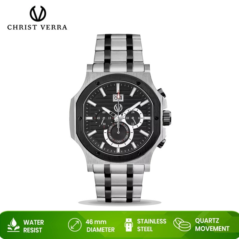 Jam Tangan Pria Christ Verra CV 12202G-10 BLK Silver Black Original