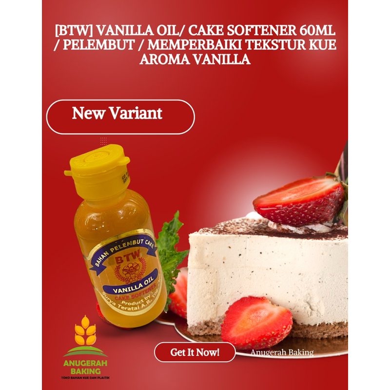 

[BTW] Vanilla Oil/ Cake Softener 60ml / Pelembut / memperbaiki tekstur kue aroma Vanilla