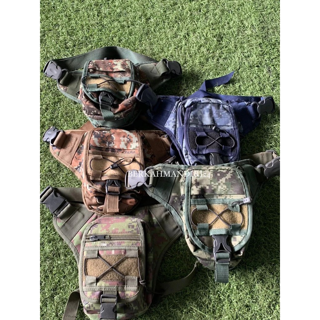 Tas Paha Standar Pria Hijau Army Loreng Tas Pinggang Selempang Pouch HP Waterproof