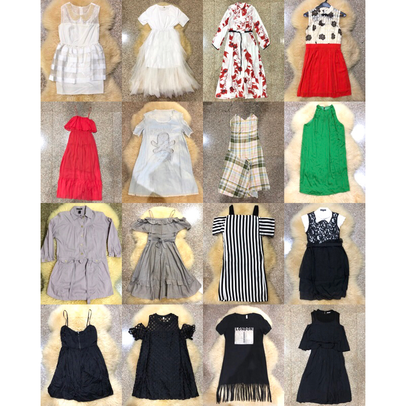 Zara Mango Dress Baju Terusan Wanita Putih Pink Hijau Biru Hitam Preloved