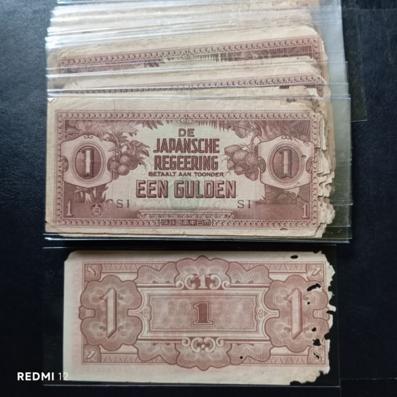 uang kertas indonesia een gulden regeering japansche tahun 1942 bekas jelek asli