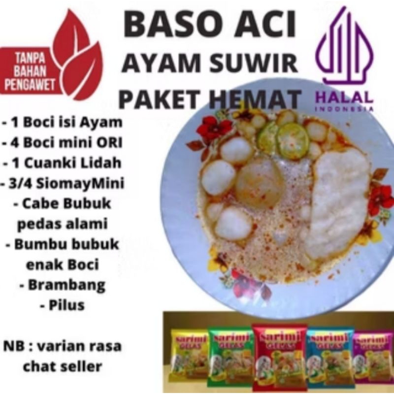 

(COD BAYAR Di TEMPAT) BASO ACI AYAM SUWIR PAKET 5 BUNGKUS + MIE