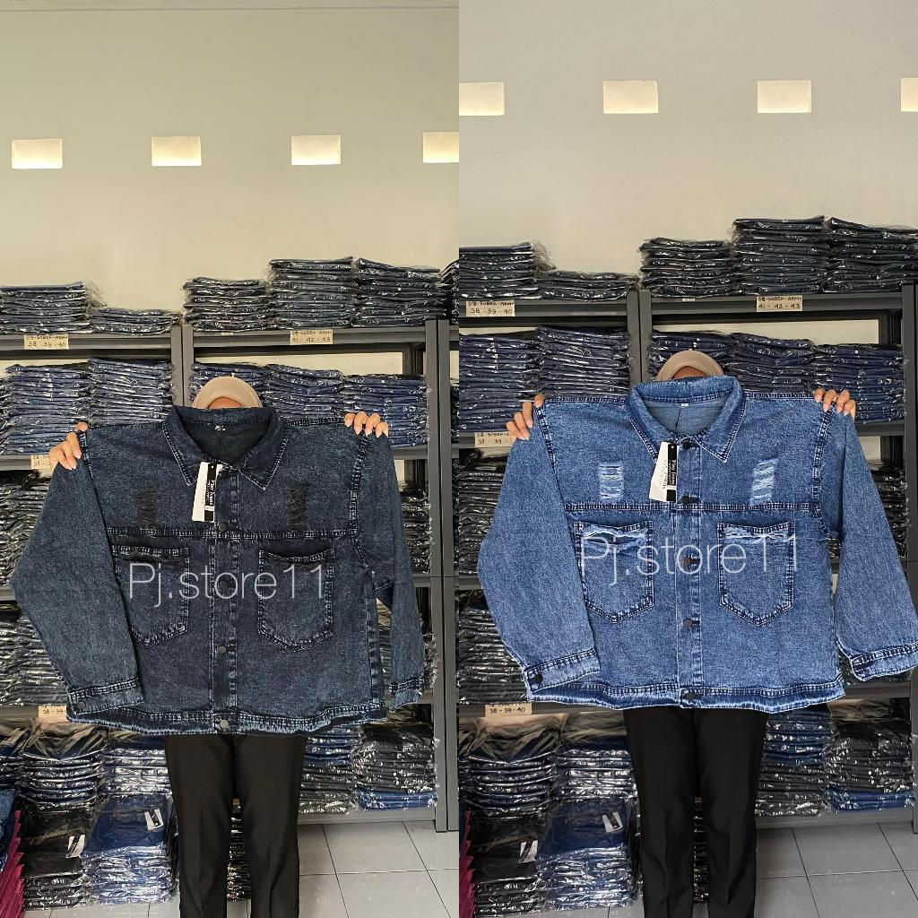 Jaket Jeans Ripped Jumbo Bigsize PRIA WANITA/Jaket Jeans  Snow Oversize  Unisex [ld120,130,140]