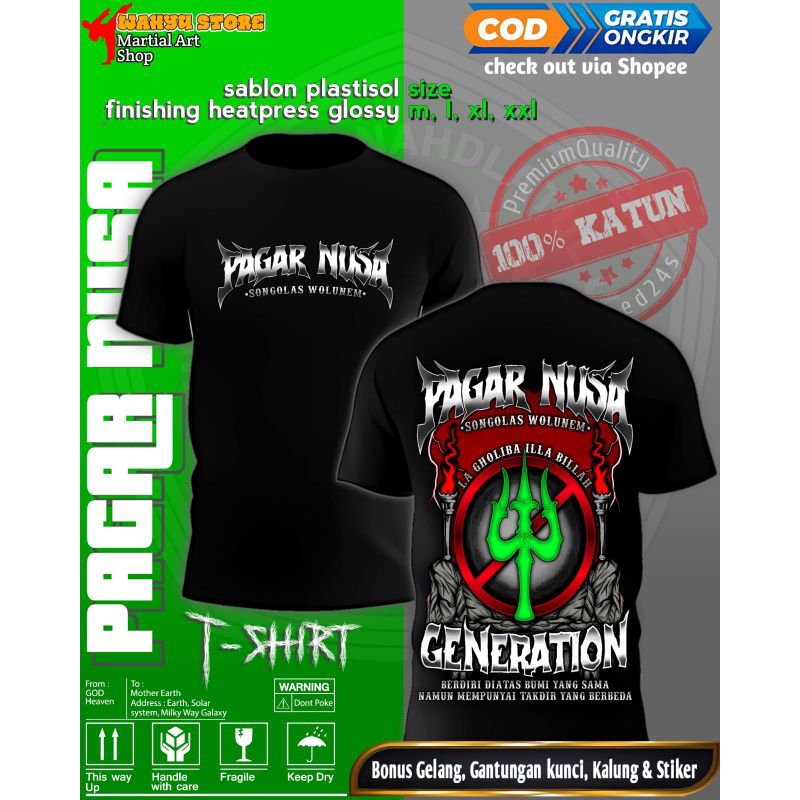 KAOS & JAKET PAGAR NUSA GENERATION MOTIF TRISULA WARNA HITAM FULL PUNGGUNG