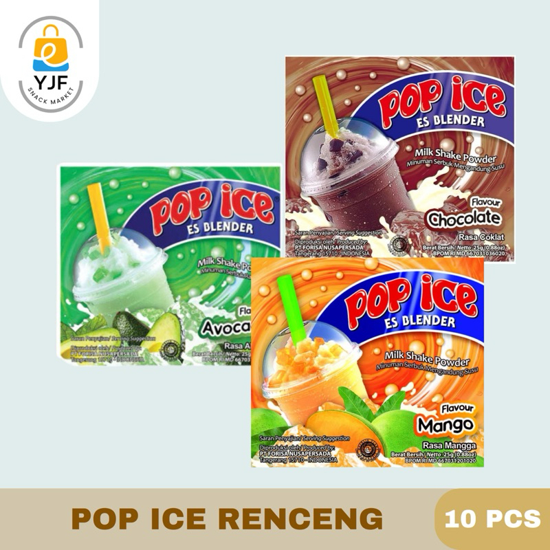 

Pop Ice RENCENG / Pop ice Blender Coklat / Minuman Serbuk Rasa Avocado / Coklat / Mangga - 10pcs