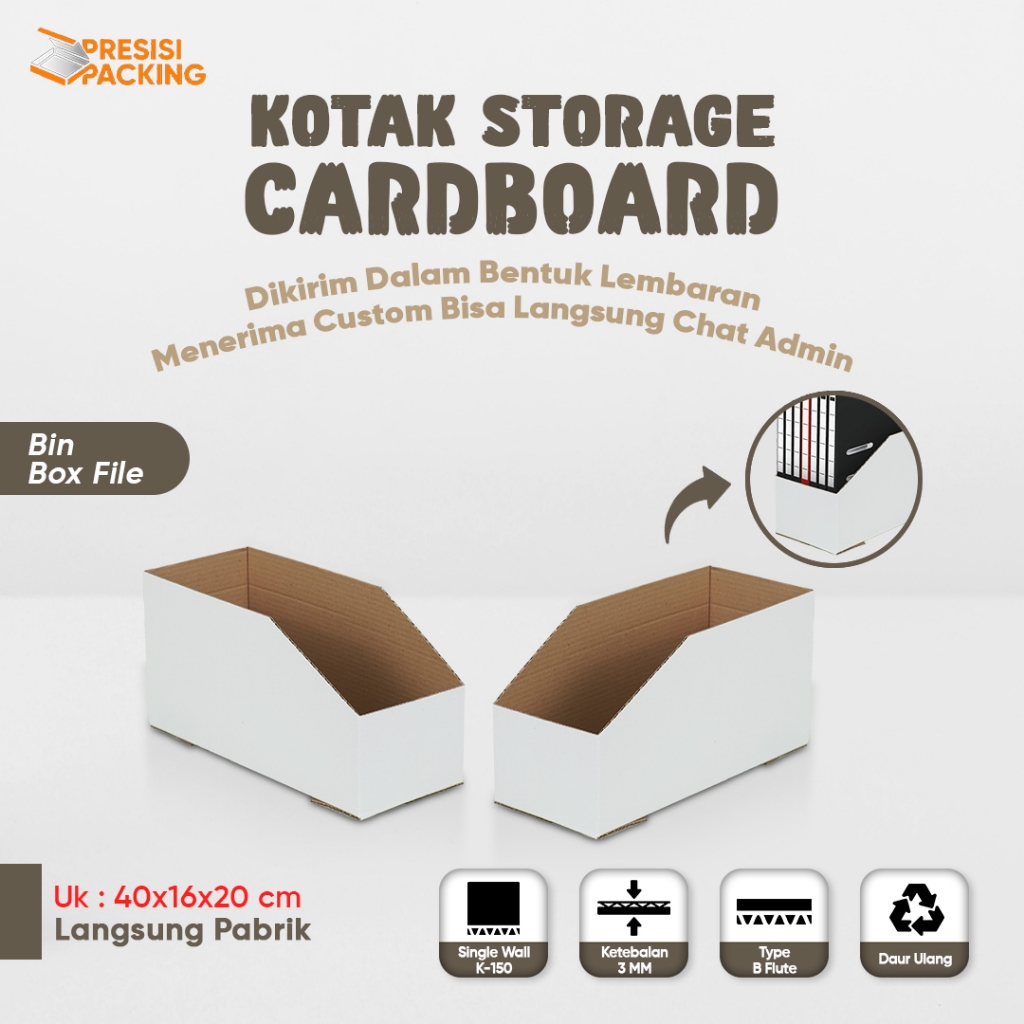 

Kardus Model Bin Box File Ukuran 40x16x20 Partisi Rak Barang Bahan Cardboard