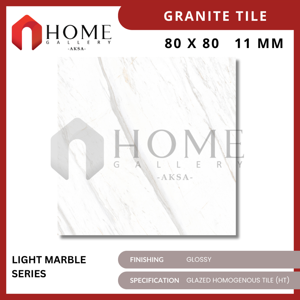 Granit Lantai 80 x 80 IKAD Light Marble Series Glossy Alaska White