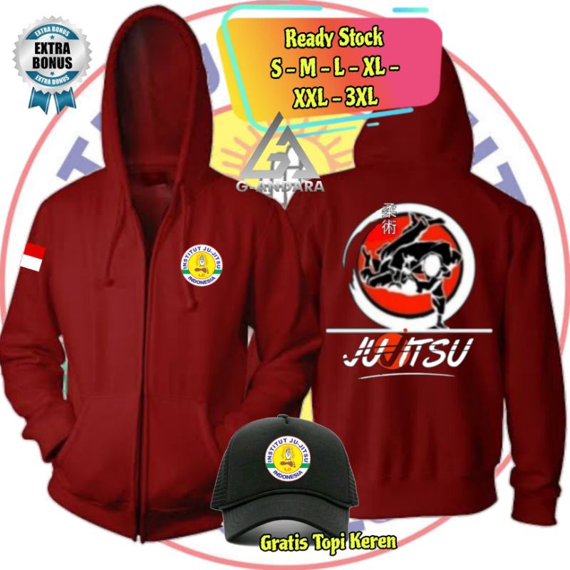 HOODIE ZIPPER INSTITUT JUJITSU INDONESIA READY BONUS TOPI