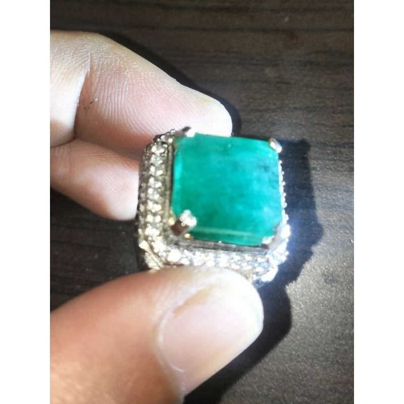 natural batu zamrud Colombia plus memo ring 9 alpaka micro setting
