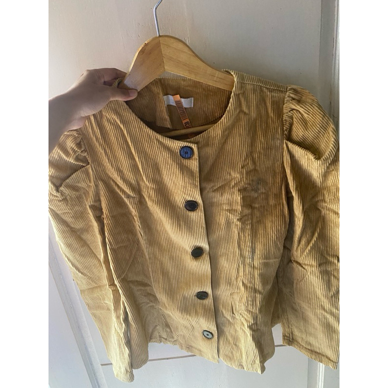 Atasan Outer Blouse Korduroy Coklat Kuning Outer Kunyit Puffy Ratu