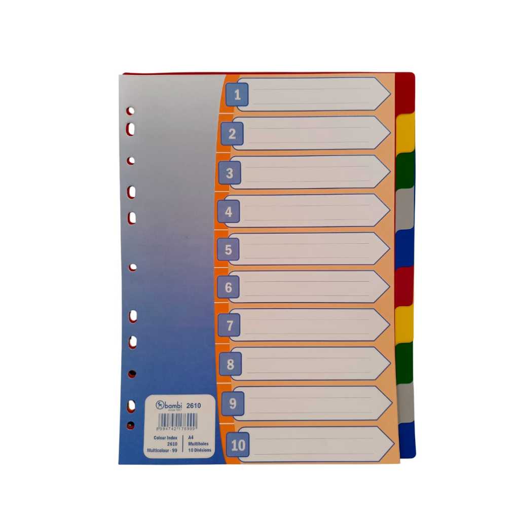 

Bambi Divider Plastik A4 10 Warna 2610 | Pembatas Binder Plastik A4