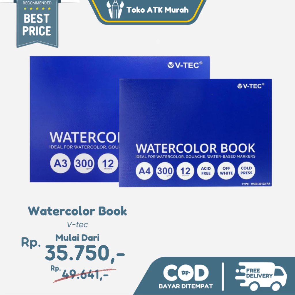 

V-Tec Watercolor Book A3 / A4 / A5 Tebal 300 gsm