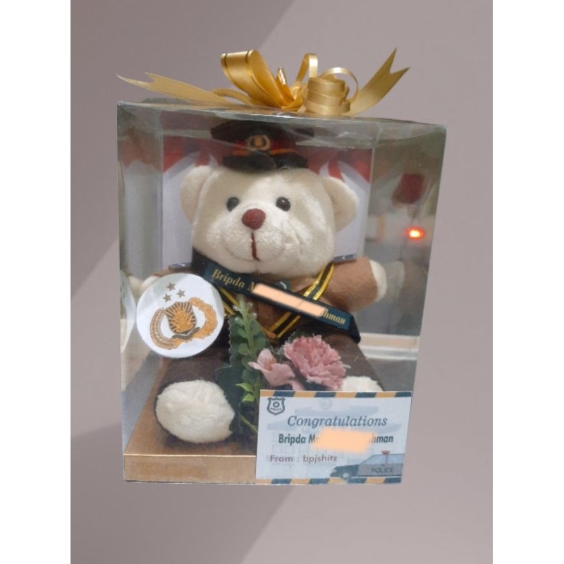 Boneka Seragam POLISI FREE Nama + Logo + Kotak Mika