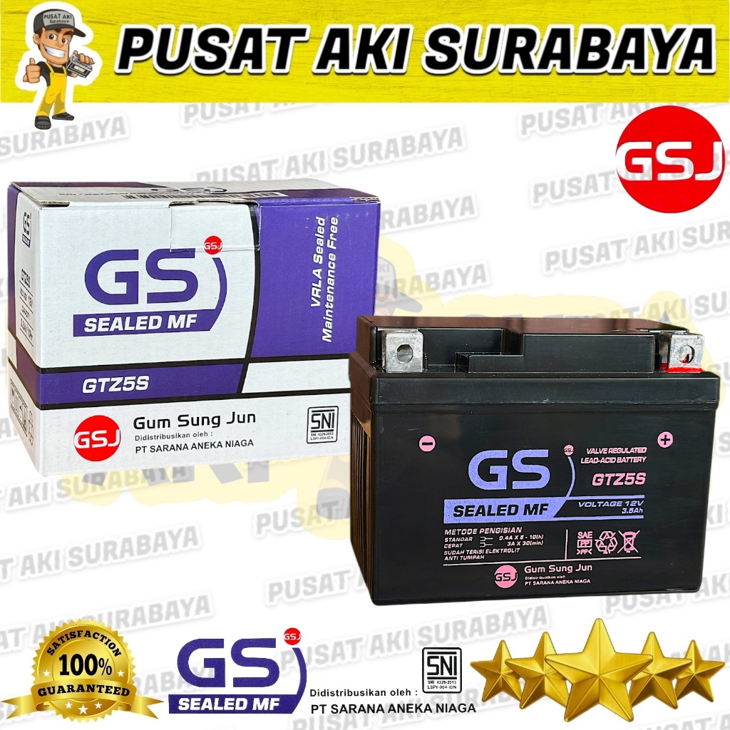 TERMURAH AKI GS J GTZ5S ACCU KERING UNTUK SEPEDA MOTOR ARASHI RGV 250 VIXION BYSON VERZA NEW MEGAPRO
