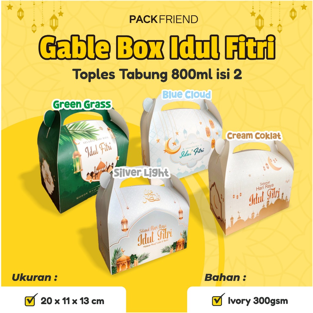 

Gable Box Lebaran 20x11x13 cm/ Box Toples Kue 800ml isi 2/ Box Hampers Idul Fitri/Box Lebaran Parcel/ Souvenir Gift Eid Mubarak