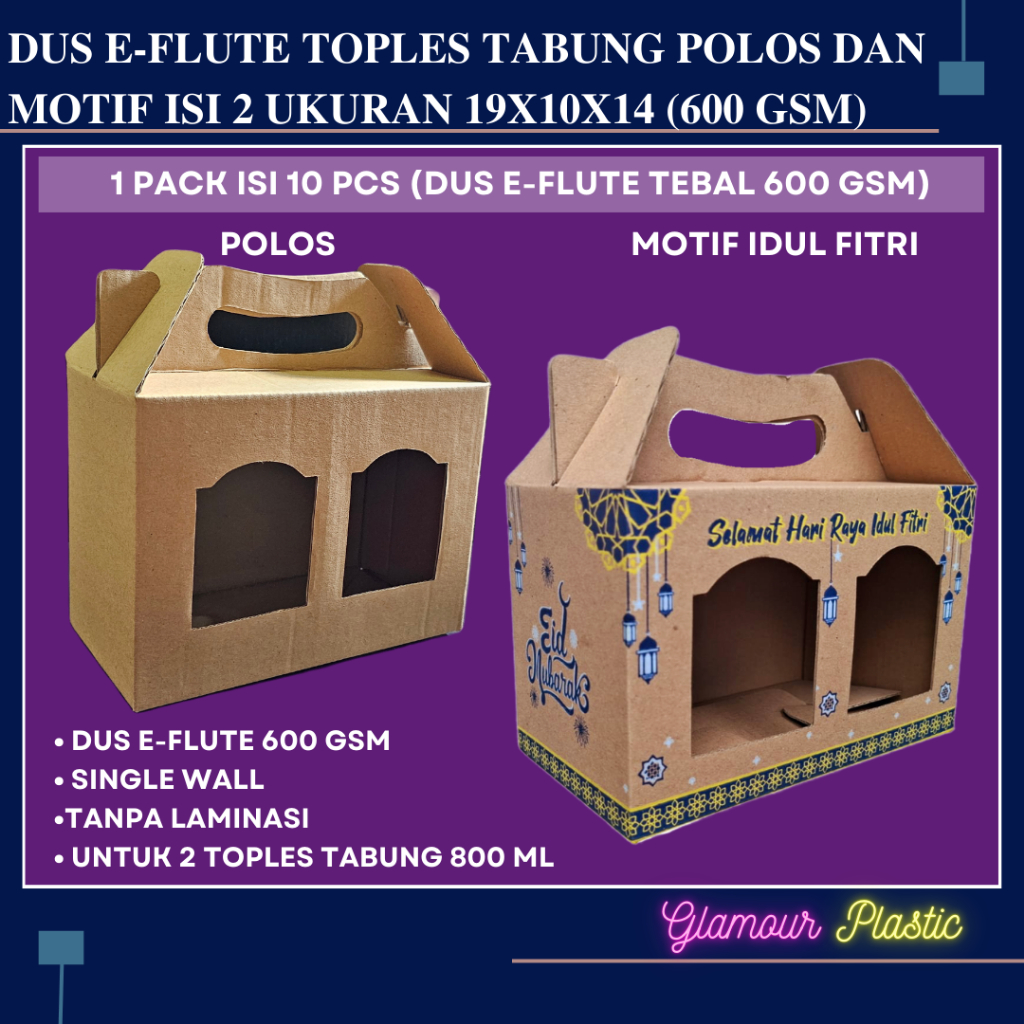 

Dus Toples Eflute isi 2 Ukuran 19X10x14 (1 pack isi 10 pcs) (TEBAL 600 GSM)/Dus Toples/Box jinjing/Dus kue kering