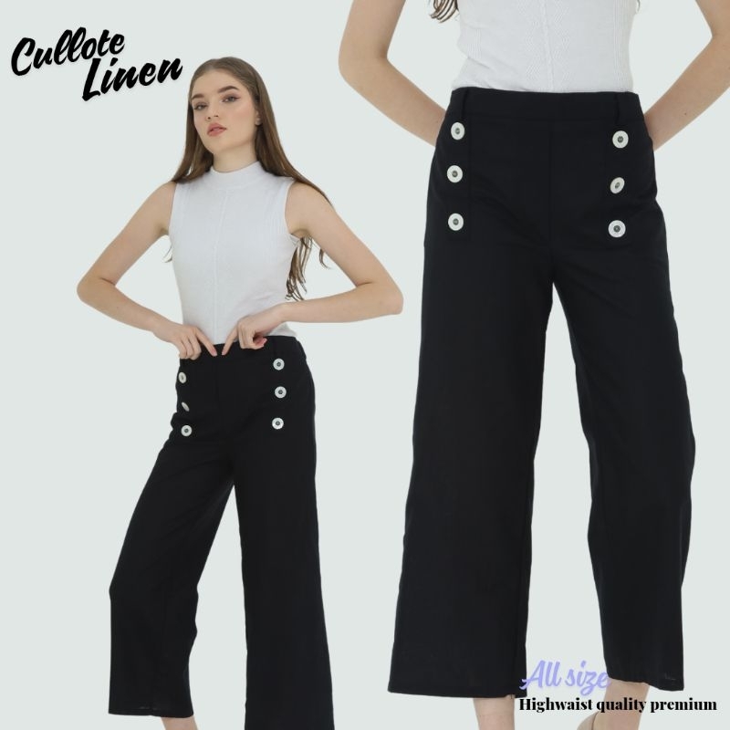 Celana Kulot Linen Highwaist Premium - Linen Kancing Atas - Bahan Linen Rami