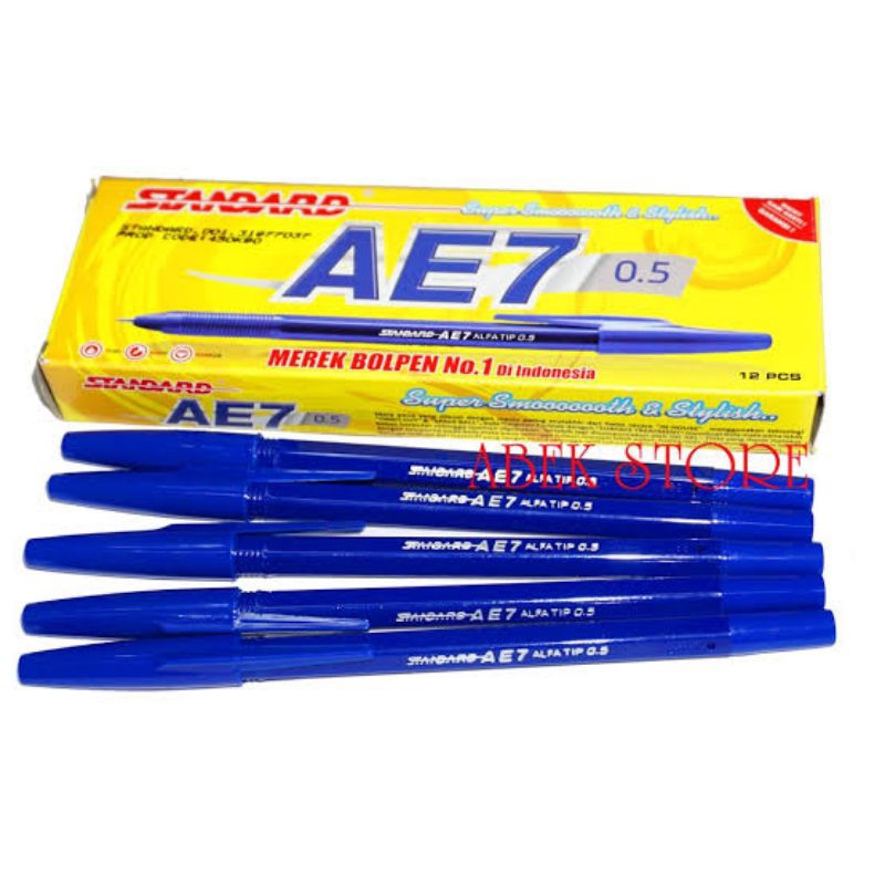 

Bolpen Pulpen Standard AE7 / AE-7 0.5 mm Tinta BIRU Isi 12 pcs
