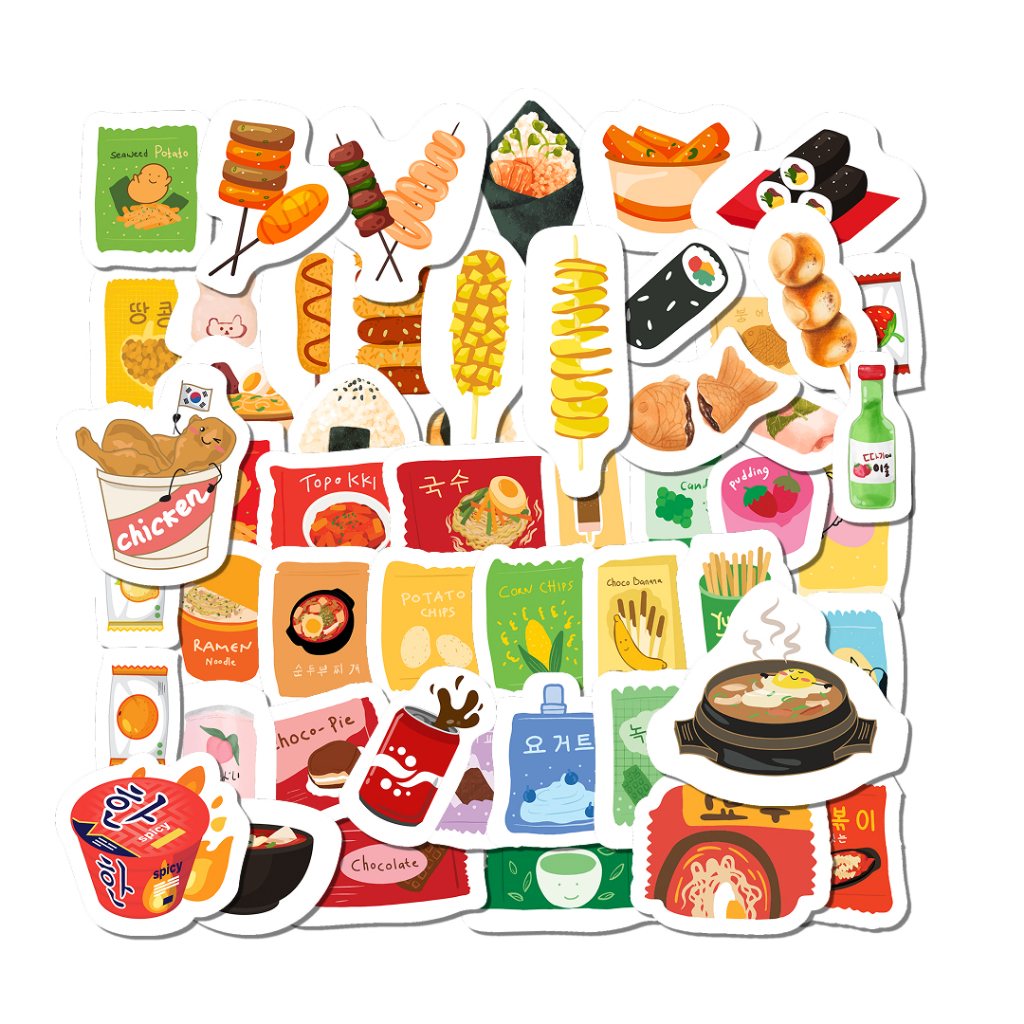 

NEW! 53 PCS Sticker Korean Japanese Snacks Foods Stiker untuk HP Tablet Laptop Buku Jurnal Helm Waterproof